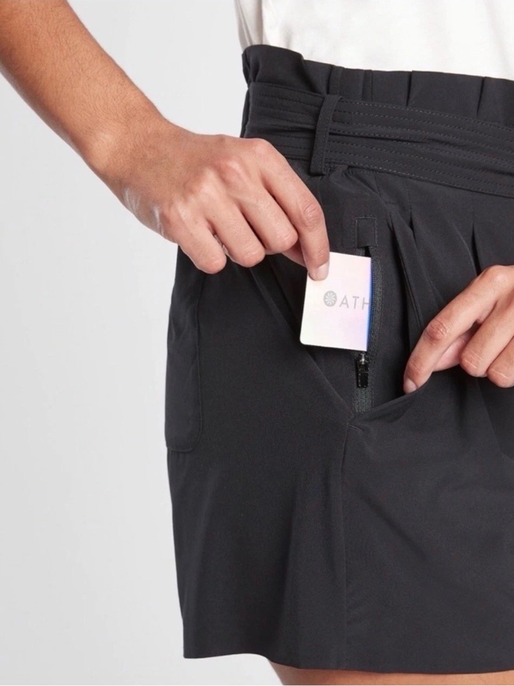 Athleta Black High-Rise Paperbag Waist‎ Tie-Belt Shorts - Picture 3 of 13